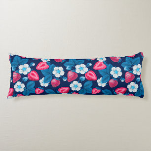 Pink strawberries on blue body cushion