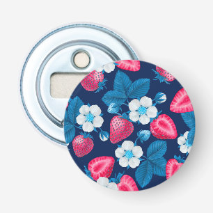 Pink strawberries on blue bottle opener