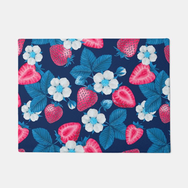 Pink strawberries on blue doormat (Front)