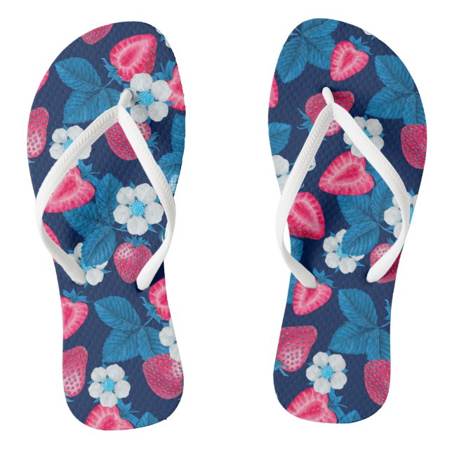 Pink strawberries on blue flip flops (Footbed)