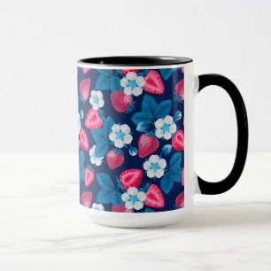 Pink strawberries on blue mug