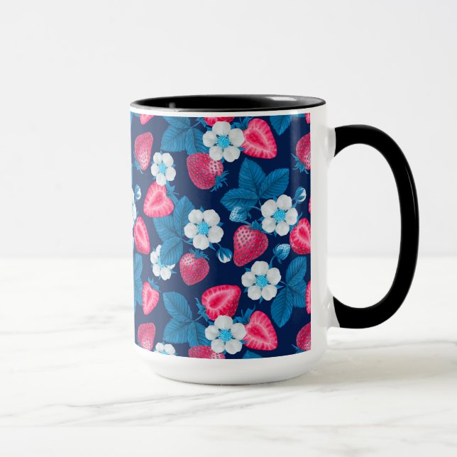 Pink strawberries on blue mug (Right)