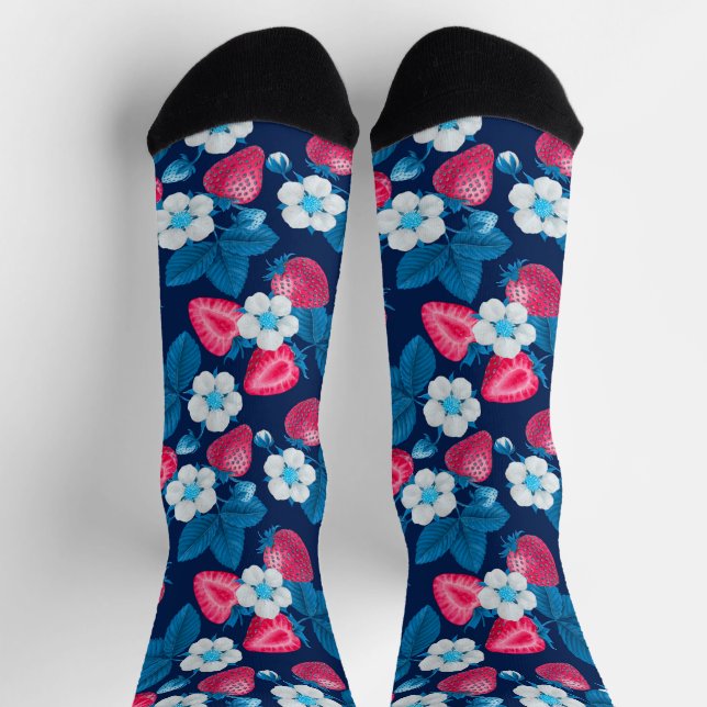 Pink strawberries on blue socks (Top)