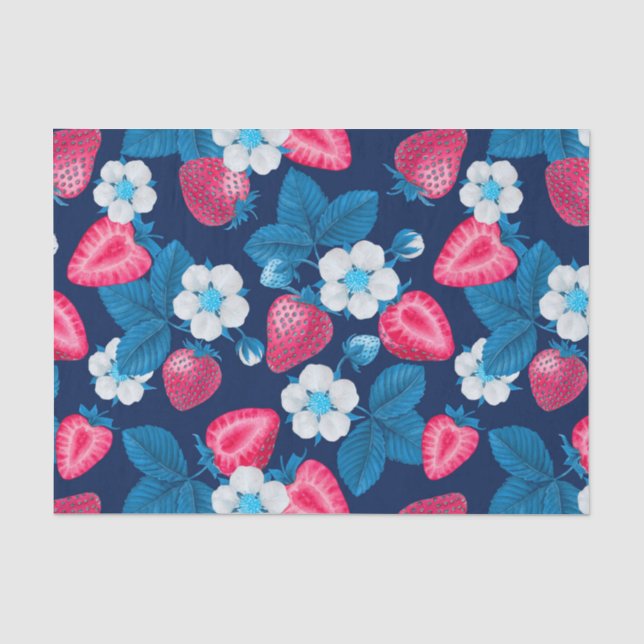 Pink strawberries on blue tissue paper (Front)