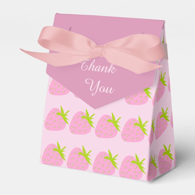 Pink Strawberries Pattern Cute Favour Box (Front Side)