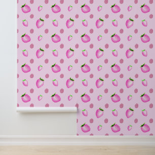 Pink Strawberries Watercolor Baby Nursery Wallpaper