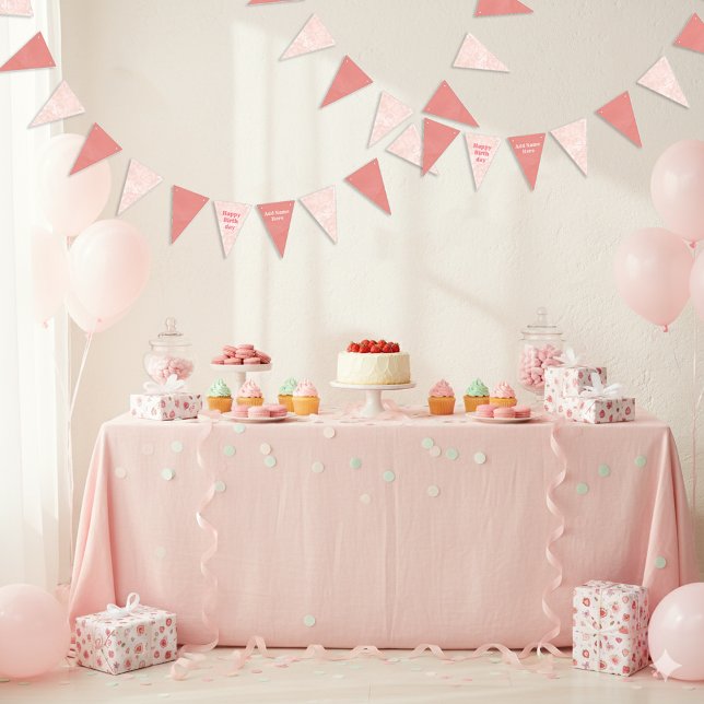 Pink Strawberries Watercolor Happy Birthday Bunting (Creator Uploaded)