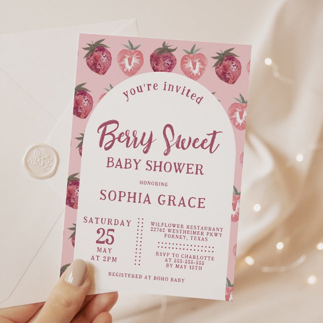 Pink Strawberry Baby Shower Invitation (Creator Uploaded)