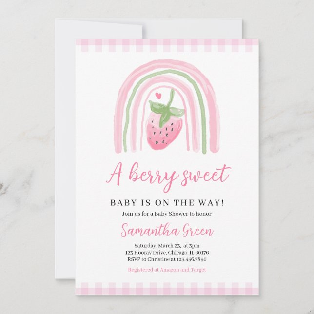 Pink Strawberry Baby Shower Invitation (Front)