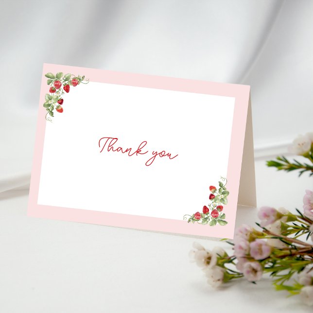 Pink Strawberry Baby Shower  Thank You Card (Berry Sweet Baby Shower Thank You Card)