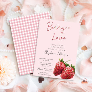 Pink Strawberry Berry In Love Bridal Shower Invitation