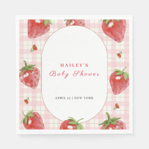 Pink Strawberry Berry Sweet Gingham Baby Shower Napkin