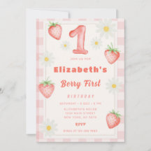Pink Strawberry Birthday Invitation
