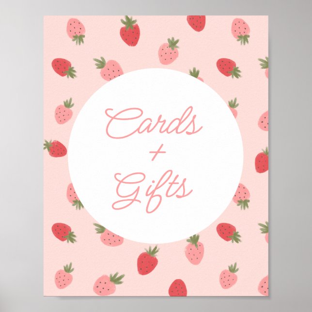 Pink Strawberry Birthday Party Cards and Gifts Poster (Front)