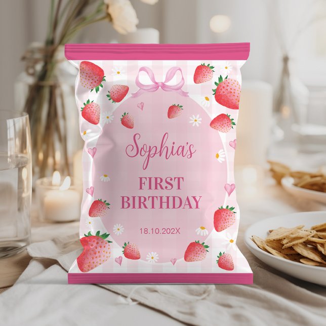 Pink Strawberry Birthday Party Chip Bag Wrapper (Creator Uploaded)