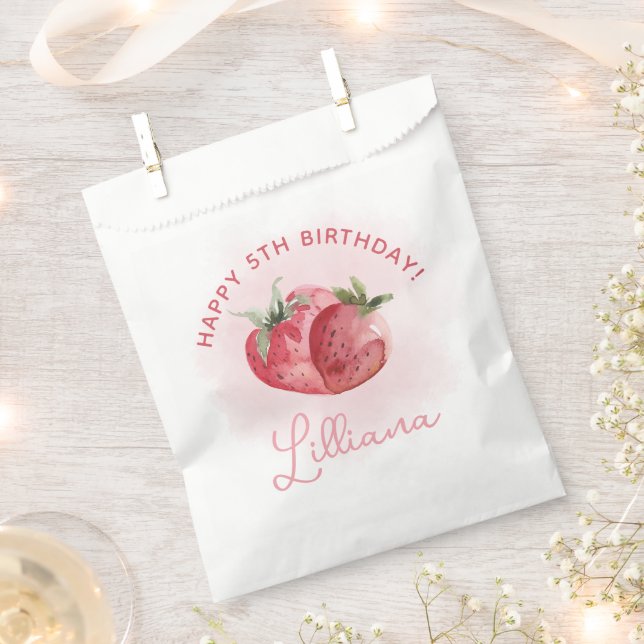 Pink Strawberry Birthday Party Favour Bags (Clipped)