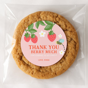 Pink Strawberry Birthday Party Favour Thank you Classic Round Sticker