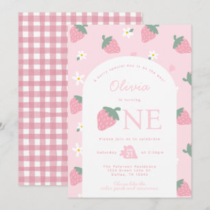 Pink Strawberry Birthday Party Invitation