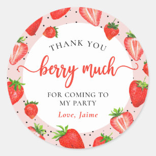 Pink Strawberry Birthday Thank You Berry Much Classic Round Sticker