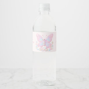 Pink Strawberry Butterfly Girl Baby Shower Water Bottle Label