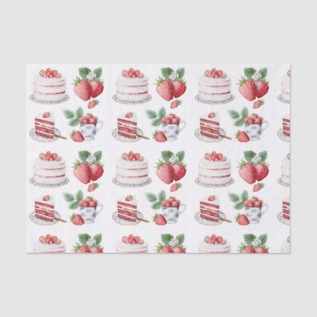 Pink Strawberry Cake Pattern Tissue Paper (Front)
