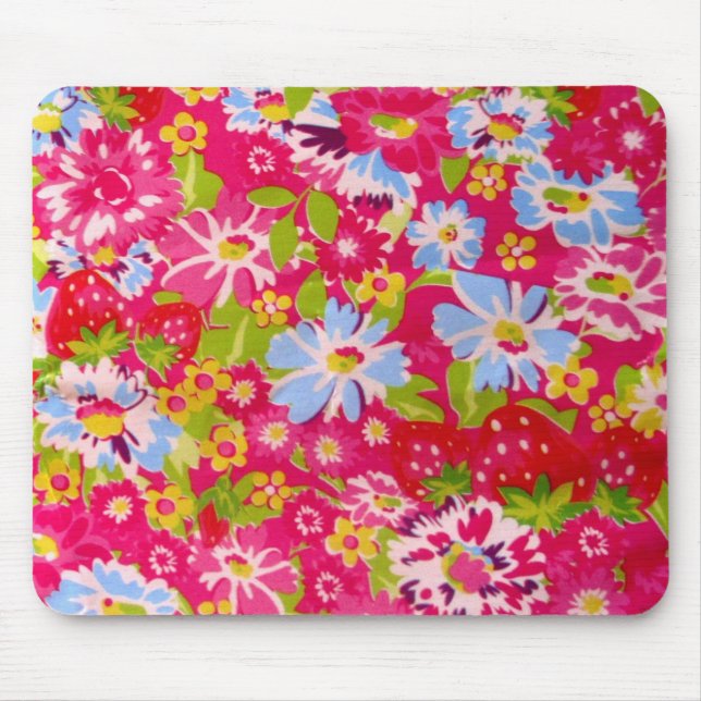 Pink Strawberry colourful floral Mouse Mat (Front)