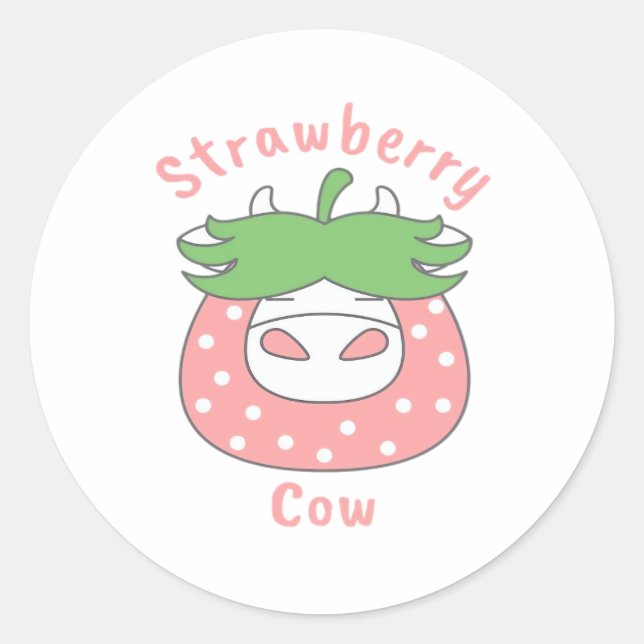 Pink Strawberry Cow Classic T-Shirt Classic Round Sticker (Front)