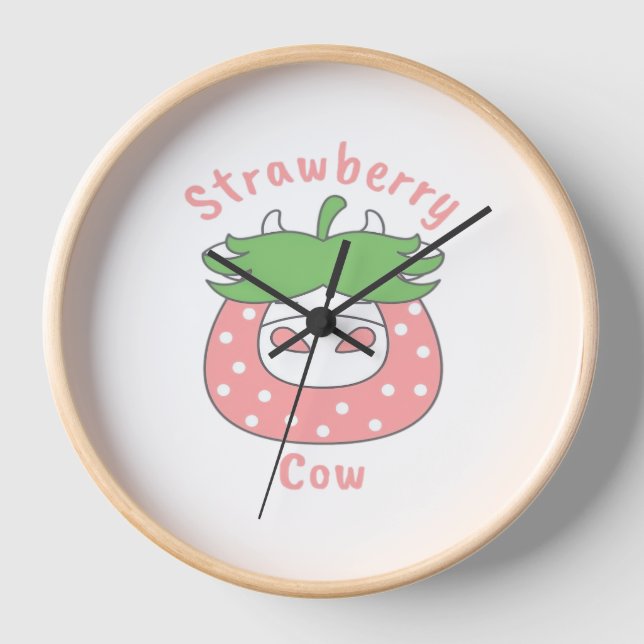 Pink Strawberry Cow Classic T-Shirt Clock (Front)