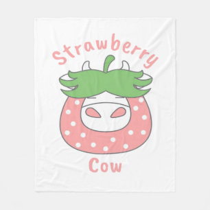 Pink Strawberry Cow Classic T-Shirt Fleece Blanket