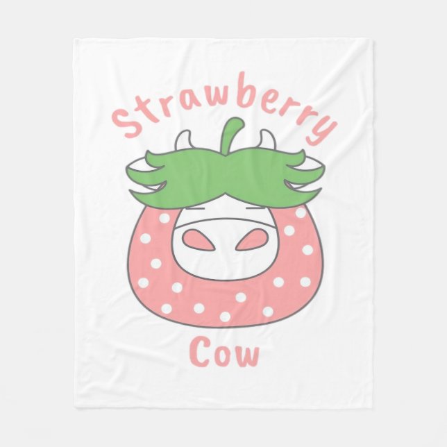 Pink Strawberry Cow Classic T-Shirt Fleece Blanket (Front)