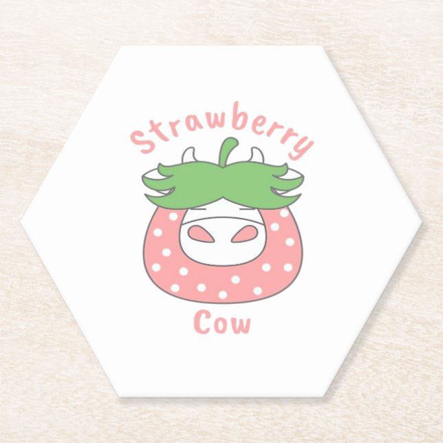 Pink Strawberry Cow Classic T-Shirt Paper Coaster (Front)