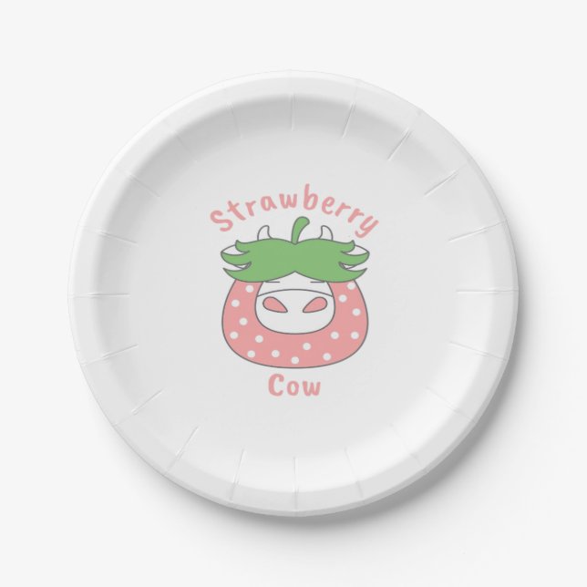 Pink Strawberry Cow Classic T-Shirt Paper Plate (Front)