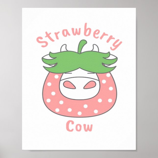 Pink Strawberry Cow Classic T-Shirt Poster (Front)