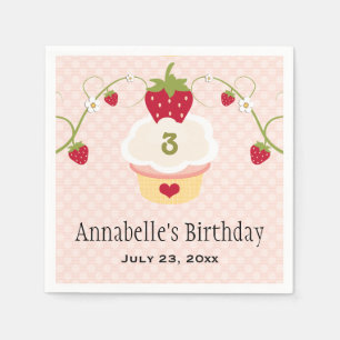Pink Strawberry Cupcake Birthday Party Any Age Napkin