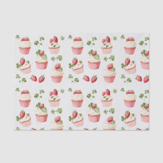 Pink Strawberry Cupcakes Pattern Tissue Paper (Front)