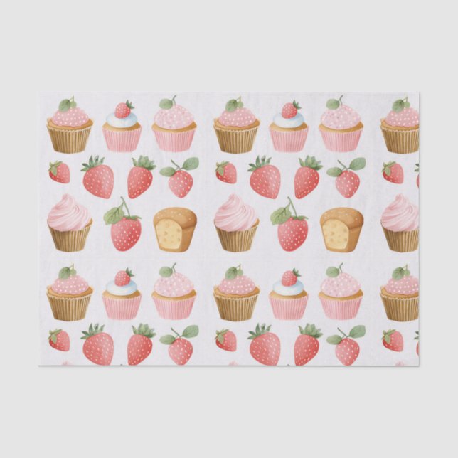 Pink Strawberry Cupcakes Pattern Tissue Paper (Front)