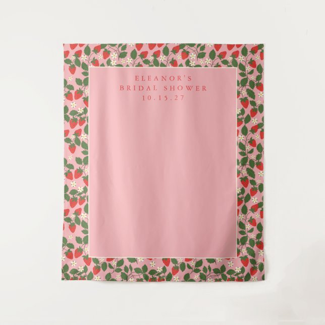 Pink Strawberry Custom Shower Photo Backdrop Tapestry (Front)