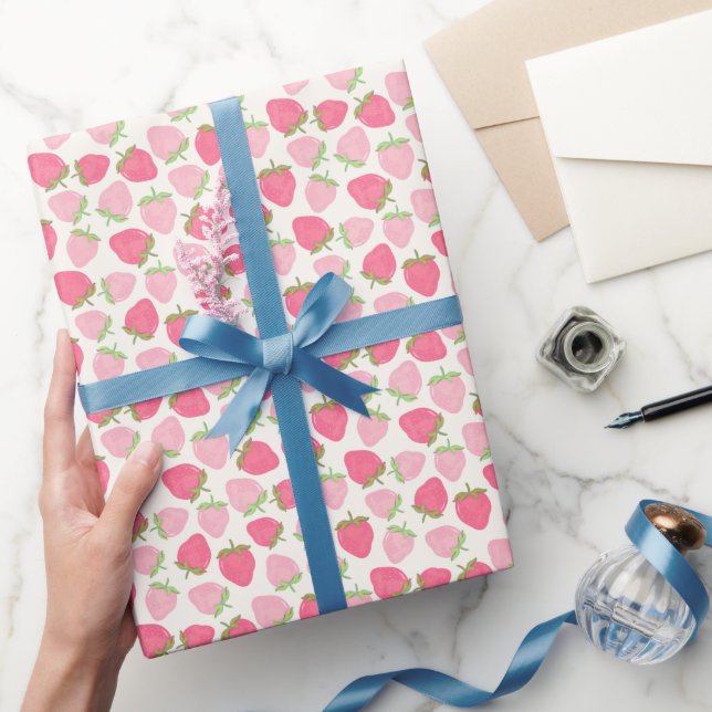 Pink Strawberry Cute and Fruity  Wrapping Paper (Gifting)