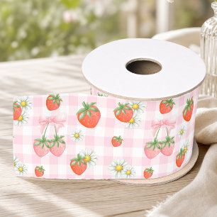 Pink Strawberry Daisy Coquette Grosgrain Ribbon