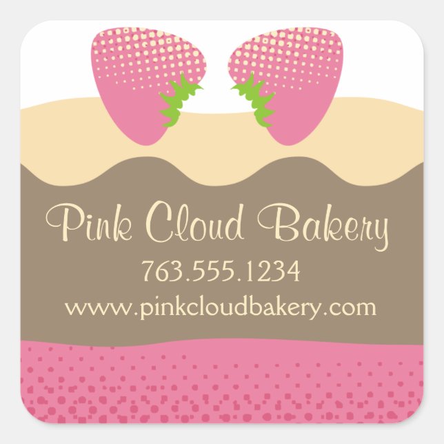 Pink strawberry dessert cake baking gift tag label (Front)