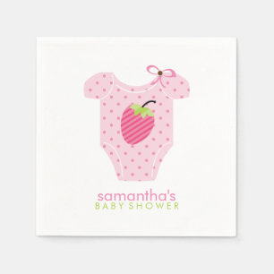 Pink Strawberry Dots Baby Outfit Baby Shower Napkin