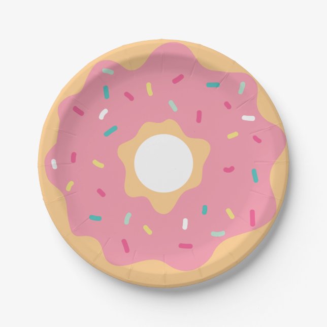 Pink Strawberry Doughnut Paper Plate (Front)