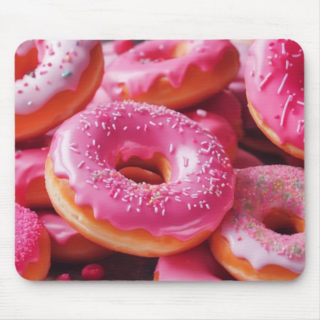 Pink Strawberry Doughnuts Mouse Mat (Front)