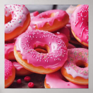 Pink Strawberry Doughnuts Poster