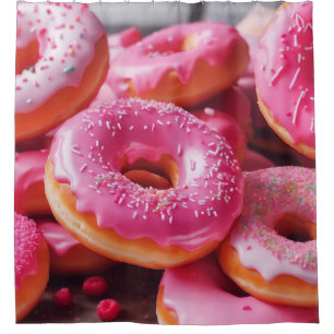 Pink Strawberry Doughnuts Shower Curtain
