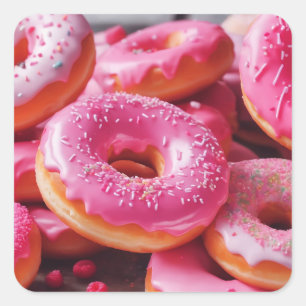Pink Strawberry Doughnuts Square Sticker
