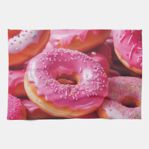 Pink Strawberry Doughnuts Tea Towel