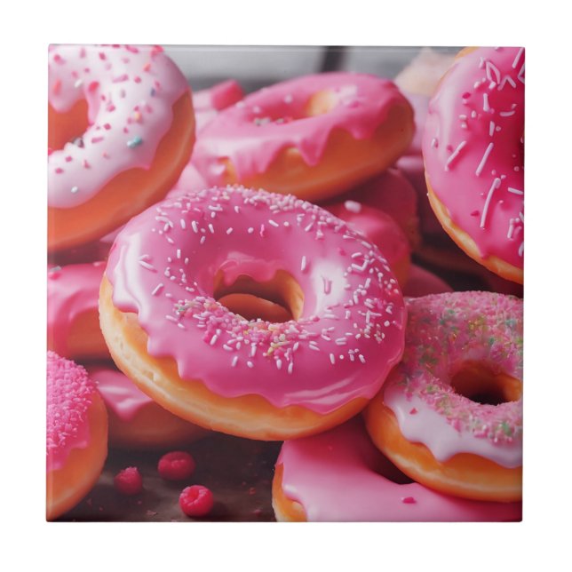 Pink Strawberry Doughnuts Tile (Front)