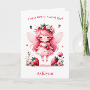 Pink Strawberry Fairy Berry Birthday  Card