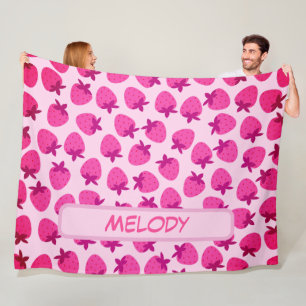 pink strawberry field summer bakery nature fruit fleece blanket